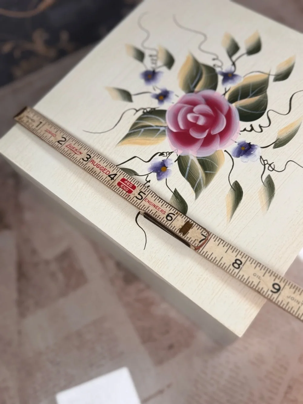 Large Wooden Jewelry Box Floral Lid Organizer Removable Tray Storage